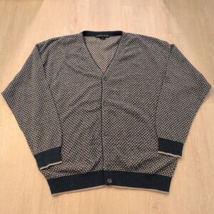 VTG Geoffrey Beene Men XL Cardigan Sweater Textured Button Retro Grandpa Green